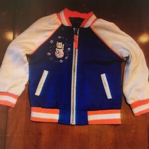 Blue and White Jacket with Cat Design